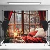 Lofaris Gemütlich Bucht Fenster Kerzenlicht Baum Weihnachten Hintergrund